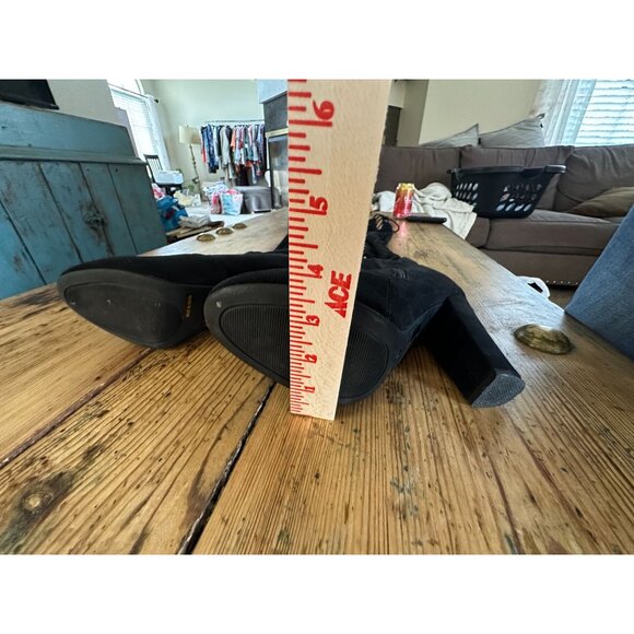 Bamboo Womens Black Above the Knee Boots 7 suede zipper lace closure high boots‎ - Picture 8 of 8